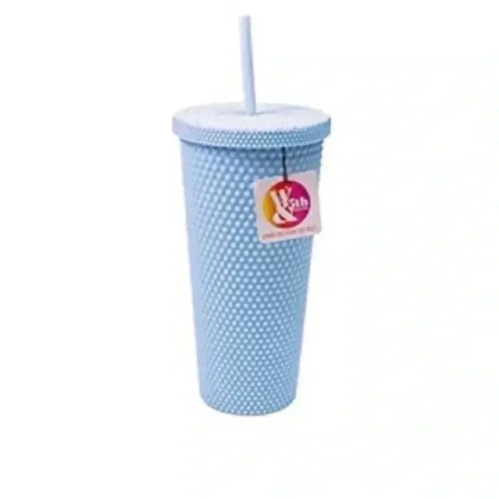 West & Fifth Matte Studded Tumbler Lid & Straw, Textured Cold Cup, Blue, 24oz